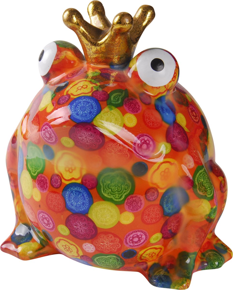 King frog Big Freddy spaarpot |  XL kikker - oranje met bloemen | Pomme pidou